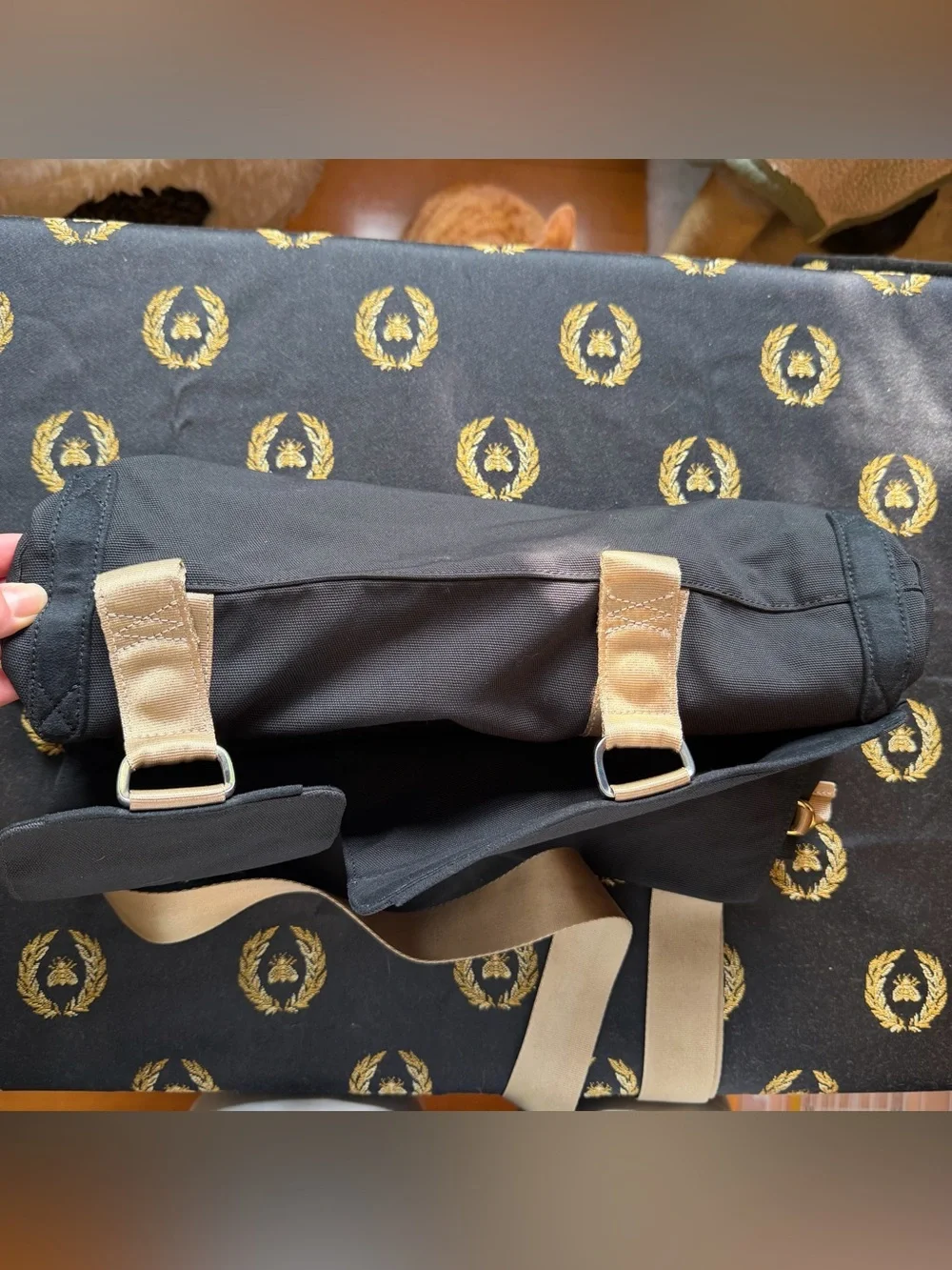 Nike Black Canvas Messenger Bag with Tan Straps